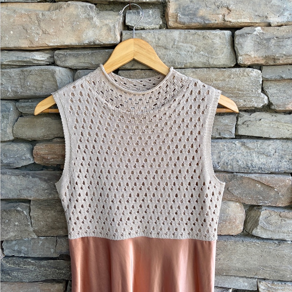 Anthropologie Mare Mare Mock Neck Knit Satin Sleeveless Maxi Dress Mixed Media - Picture 4 of 7